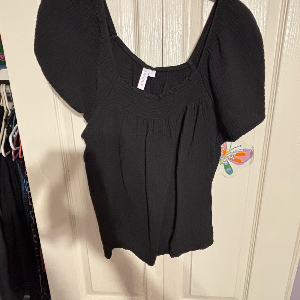 A New Day Black Smocked Puff Sleeve Blouse